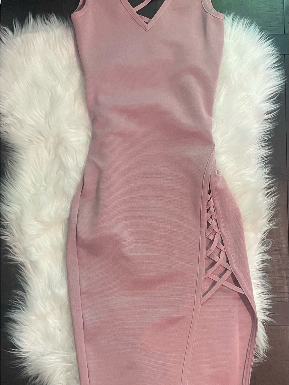 & Other Stories Dusty Rose Midi Dress with Side Lattice